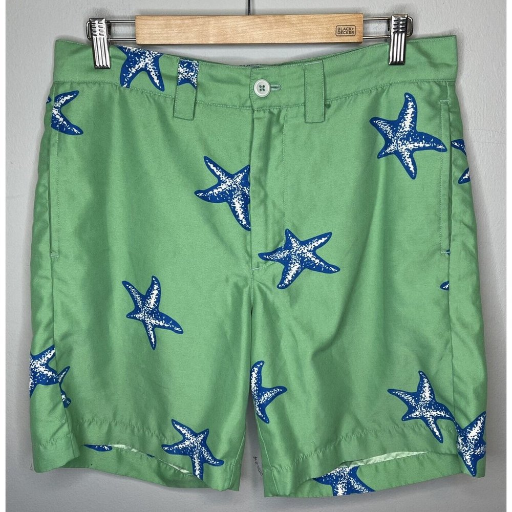 Liquid Flow Mens Shorts Size 31 W Green Starfish Tropical 8” Inseam
